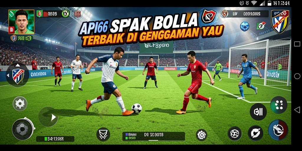 Screenshot gameplay API66 menampilkan aksi seru pertandingan sepak bola.