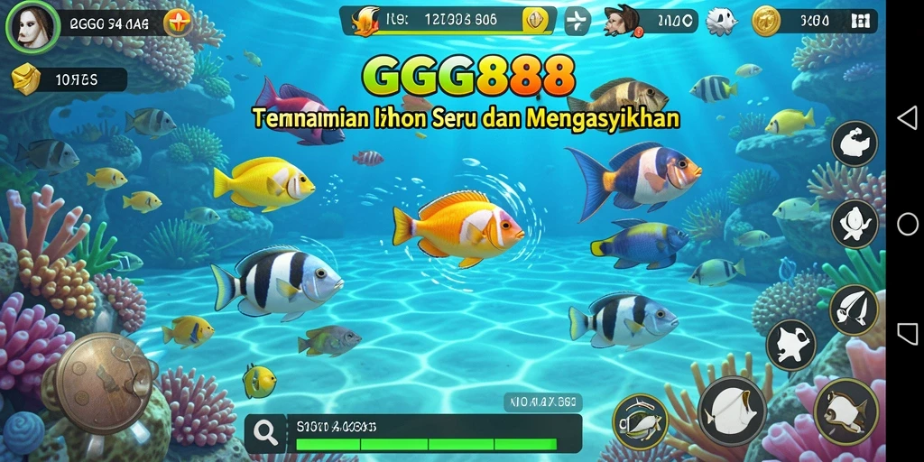 Tampilan gameplay GGG888 dengan aksi tembak ikan yang seru.