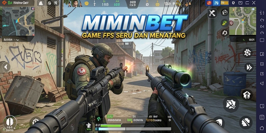 Tangkapan layar gameplay MIMINBET menampilkan aksi tembak-menembak yang intens.