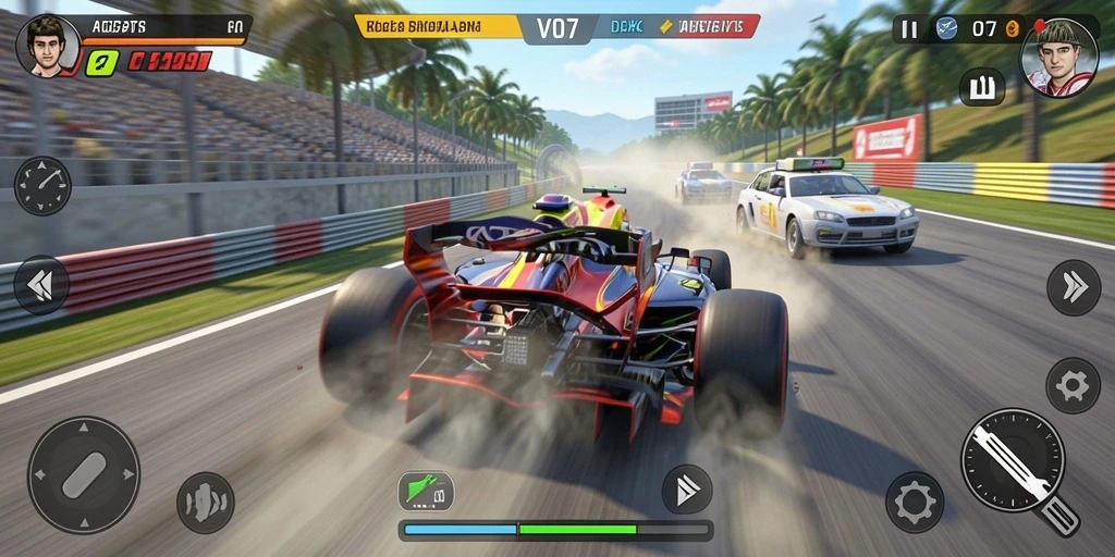 Gameplay seru V07 yang menampilkan aksi balapan cepat.